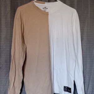 Hollister Men's Small White/Tan Oversized Fit Long Sleeve T-Shirt
